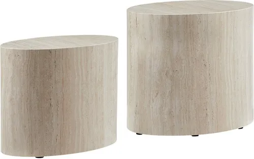SalesFever Couchtisch 2er-Set | Oval in Travertinoptik