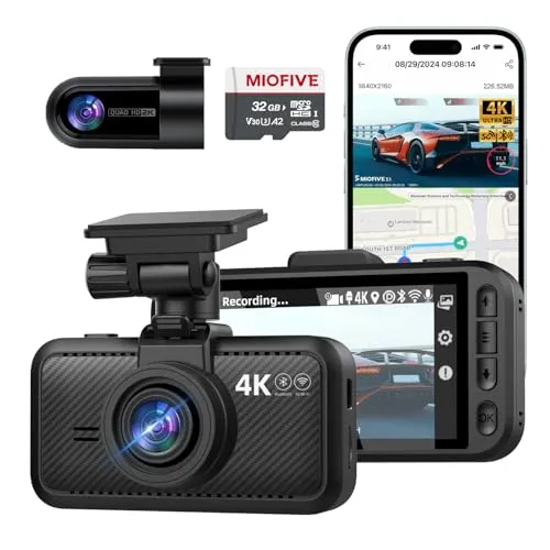 Miofive Dual Auto Kamera,Dashcam Auto mit 4K,2160 * 1440,Dash Cam Auto 5.8GHz WiFi mit 32GB SD Karte, Dual hinten Dashcam mit Nachtsicht, GPS, HDR, G-Sensor, Loop-Aufnahme, APP Steuerung, Max 512GB
