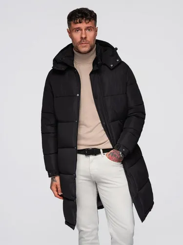 Produktbild OMBRE Steppmantel Langer Herren-Wintermantel mit Kapuze schwarz S