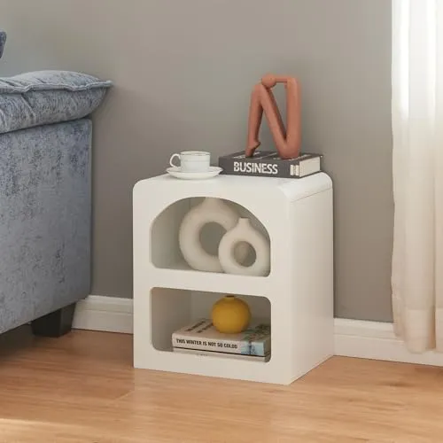 [en.casa] Nachttisch Vågå – Vielseitiger Beistelltisch in Weiß - Nachttisch für vielseitige Einsatzzwecke mit 2 offenen Fächern für zusätzlichen Stauraum. Elegantes, pflegeleichtes Design für jeden Raum.