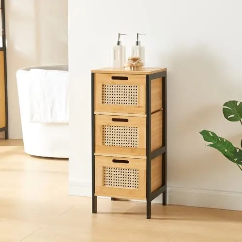[en.casa] Badezimmerschrank Tervola - Schmale Badkommode mit 3 Schubladen - Kommoden & Sideboards, vielseitig einsetzbar im Bad, Schlafzimmer oder Flur mit elegantem Design und pflegeleichter Oberfläche für einfache Reinigung.