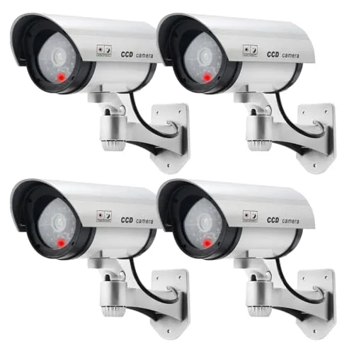 ERWEY Dummy Kamera Fake Überwachung Kamera CCTV mit Blinkendem LED Licht Sicherheitskamera - 4 Stück (Silber)
