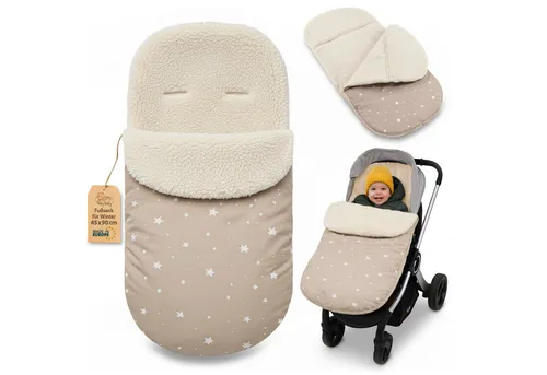 Totsy Baby Winterfußsack für Kinderwagen und Buggy 90x45 cm - Beige/Braun mit Sternen - Hochwertiger Babyschlafsack für kalte Tage, ideal für Kinderwagen und Buggy. Mit kuscheligem Bouclé und 100% Polyester für besten Komfort.