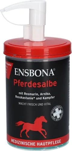 Pferdesalbe Classic Ensbona mit Pumpspender 1000 ML - Arzneimittel zur Regeneration nach körperlicher Anstrengung, kühlend und entspannend für Muskeln und Sehnen, dermatologisch getestet und vegan.