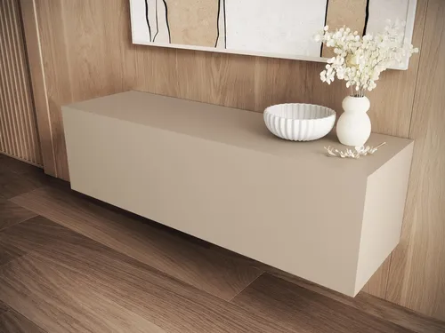 Platan Room TV Lowboard 105 cm in Champagnerfarbe - Stylisches TV Lowboard in minimalistischem Design, wahlweise hängend oder stehend, mit praktischem Push-to-Open-System für einen eleganten Look und optimale Kabeldurchführung. Perfekt für Ihr Wohnzimmer!