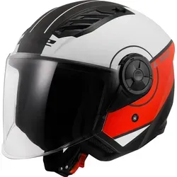 LS2 Jet-Motorradhelm AIRFLOW II Cover matt white red, M - Motorradhelme mit langem, kratzfestem 3D-Visier für optimalen Schutz in der Stadt und nur 950 g leicht, ECE 22.06 zertifiziert.