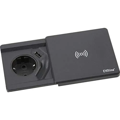 EVOline® Tisch-Einbausteckdose Square80 mit Qi-Ladestation +USB-Buchse