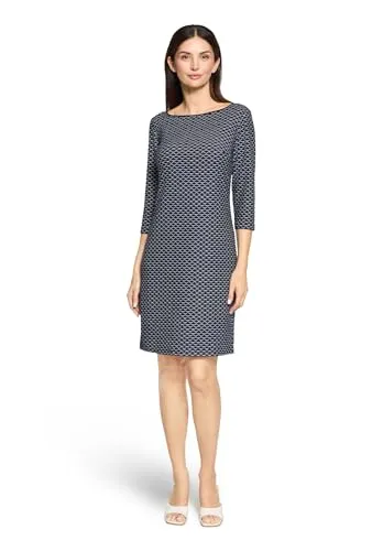 Betty Barclay Damen Etuikleid 3/4 Arm Dunkelblau/Weiß - Figurschmeichelnd und Elegant - Elegantes Etuikleid von Betty Barclay mit 3/4-Ärmeln. Die knielange Silhouette und der weiche Stoff sorgen für hohen Tragekomfort. Vielseitig kombinierbar für Büro und Freizeit – ein stilvoller Begleiter für jeden Anlass.