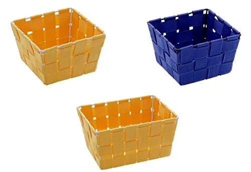 3er WENKO Korb Set Adria Mini orange + blau Badkörbchen, Aufbewahrungskörbe, Kosmetik-Aufbewahrung
