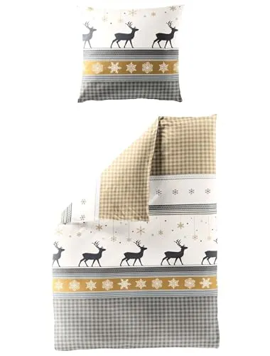 Bierbaum Biber Bettwäsche 2 TLG. 135x200cm Hirsche + Sterne in gold von Bierbaum