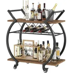 Vintage Servierwagen mit Rollen und Weinregal