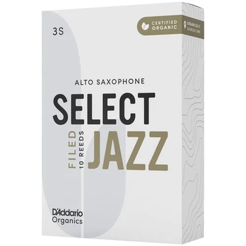 DAddario Woodwinds Organic Select Jazz Filed Blätter ALT 3S - Blätter für Holzblasinstrumente; Stärke 3S, 10er-Packung; Zertifizierte Bio-Blätter bieten überragende Kontrolle, Projektion und Artikulationsflexibilität – ideal für umweltbewusste Musiker.