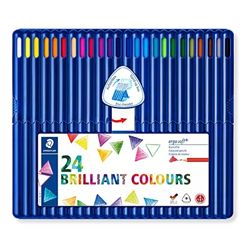 STAEDTLER 157 SB24 ergo soft Buntstifte Set - 24 kräftige Farben, ergonomisch dreikantig mit rutschfester Soft-Oberfläche für kinderfreundliches Malen