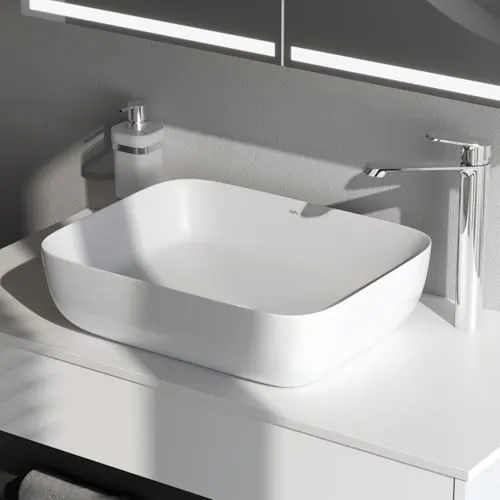 AM.PM Func - Rechteckiges Aufsatzwaschbecken, Waschbecken aus Keramik für Bad & Gäste-WC, Waschschale für Badezimmer, Leicht zu Installieren - 51 x 40 x 13 cm, Handwaschbecken Weiß