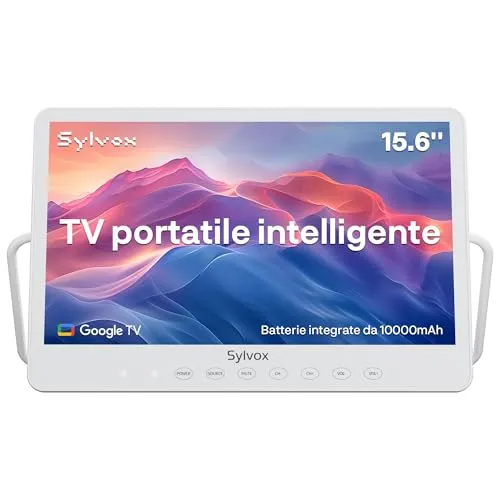 SYLVOX Tragbarer Fernseher 15,6 Zoll | Wasserdichter Smart-TV mit Google TV