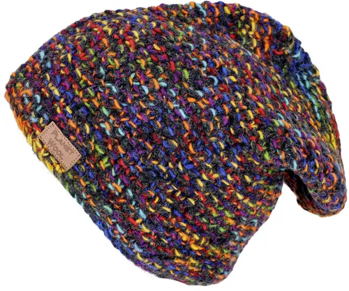Guru-Shop Strickmütze Beanie Mütze - Bunte handgestrickte Wollmütze aus fairer Produktion in Nepal, bietet optimalen Kälteschutz und hohen Tragekomfort dank weichem Fleecefutter und wasserabweisendem Wollfett.