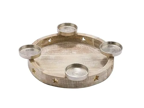 Holz Advents Kerzenhalter White Washed - 35 cm - Kerzenständer aus Holz und Aluminium, perfekt für eine stilvolle Adventsdekoration mit Platz für 4 Kerzen. Ein eleganter Blickfang für Ihr Zuhause in der Weihnachtszeit.