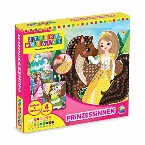 ORB Sticky Mosaics Prinzessin Mosaik Klebebilder Bastelset Kinder Geschenke für Mädchen und Jungen Moosgummi Aufkleber schöne Farben Beschäftigung Kindergeburtstag Geschenkidee Deko basteln ab 5 Jahre