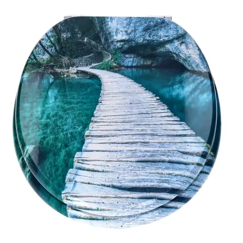 TP WC-Sitz mit Absenk-Automatik und Motiv, Soft-Close-Funktion, Toiletten-Deckel mit Holz-Kern, ovale O-Form, EU-Größe, bis 120 kg, rostfreie Scharniere, einfache Montage, universal passend