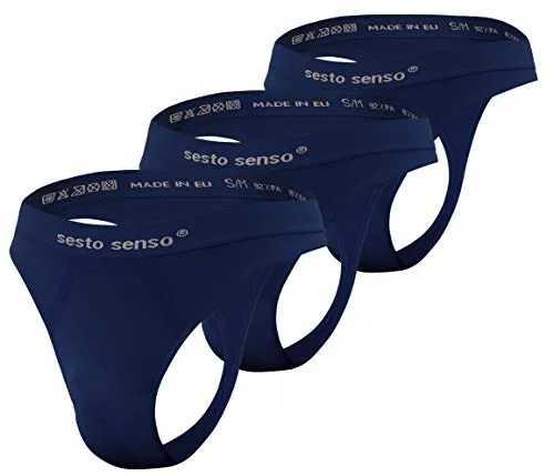 sesto senso Herren Nahtlos String Sexy Thong 3 Pack G-Strings Tanga L/XL Dunkel Blau