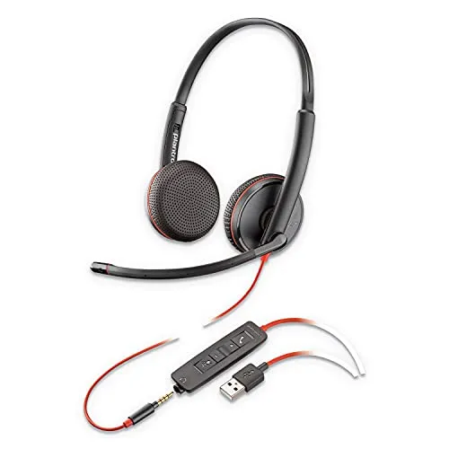 Plantronics Blackwire C3225 USB-Headset - Kopfhörer mit USB-Anschluss, ideal für klare Anrufe dank Geräuschabschirmung und integrierter Lautstärkeregelung.