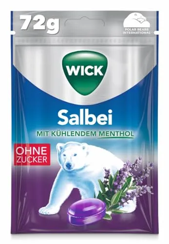 WICK Salbei Hustenbonbons mit kühlendem Menthol, ohne Zucker - 1er Pack (1 x 72 g)