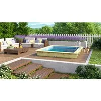 Karibu Pool Gr. 1 KDI Innenhülle Blau - Holzpool mit kesseldruckimprägnierten Rundprofilhölzern für hohe Stabilität und Langlebigkeit. Inklusive leistungsstarkem Filterpaket für kristallklares Wasser und einfachen Aufbau.
