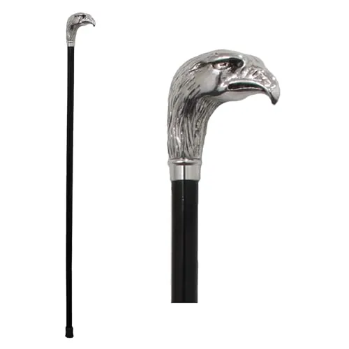 DELFA Design Gehstock Spazierstock - mit silbernem Adler als Griff - schwarzer Holzschaft - die Elegante Gehhilfe