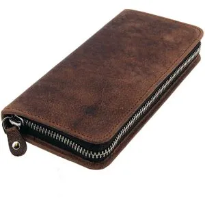 Jüscha Alassio Schreibgeräteetui Hunter Leder Etui - Federmäppchen aus hochwertigem braunem Hunter Leder, mit umlaufendem Reißverschluss und mehreren Schlaufen für Stifte und Accessoires – ideal für Büro, Schule oder Reisen.