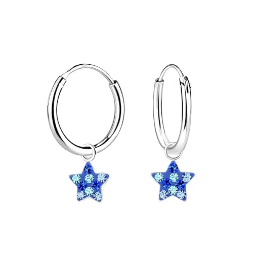Monkimau - Stern Creolen Kinder und Mädchen - Ohrringe, Ohrstecker, Ohrschmuck - aus 925 Sterling Silber, Sterling Silber - hypoallergen & nickelfrei, Motivgröße 6 mm x 6 mm - für Kinder und Mädchen