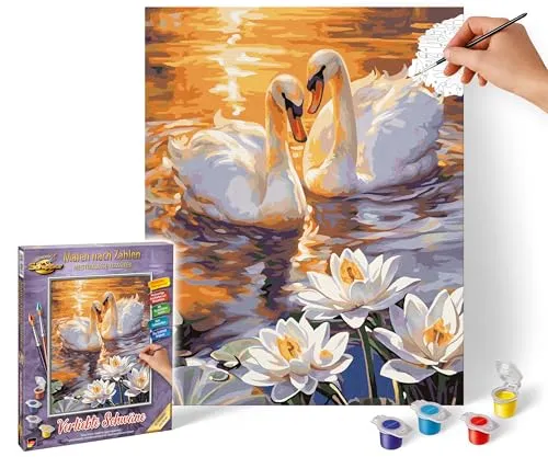 Schipper 609240923 Malen nach Zahlen – Verliebte Schwäne - Bilder malen für Erwachsene, inklusive Pinsel und Acrylfarben, 24 x 30 cm