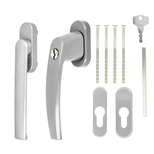 Alu Terrassentürgriff Paar mit Flachgriff für Rollladen - Silber F1 - abschließbar