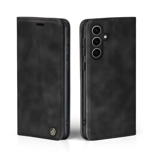 LBH Handyhülle für Samsung Galaxy S24 FE in Schwarz mit Karten- und Geldfach Smartphone Hülle mit Standfunktion Flip Case Schutzhülle Magnetverschluss Vintage