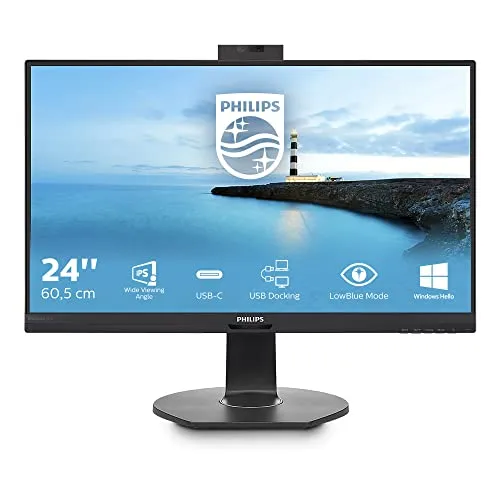 Philips 241B7QUBHEB - 24 Zoll FHD USB-C Docking Monitor mit Webcam - Monitore: 24 Zoll Full HD Monitor mit USB-C-Anschluss für einfache Notebook-Verbindung, integrierte Webcam und höhenverstellbar für optimale Ergonomie.