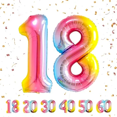 Geburtstag Deko zahlen luftballon 18 jahre | Folienballon Regenbogen