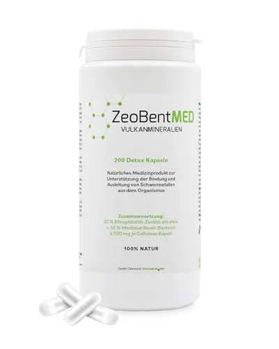 ZeoBent MED 200 Detox-Kapseln, Medizinprodukt, hochdosiert, hochwirksam ultrafein 9µm, Apothekenqualität, Entgiftung von Schwermetallen, 100% Zeolith-Klinoptilolith, Zeolith Bentonit