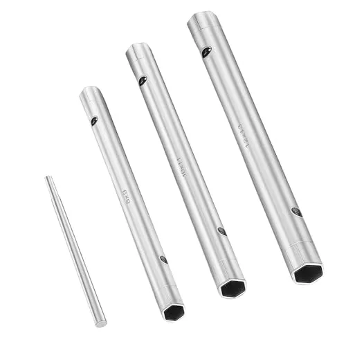 Pavlleen Rohr-Steckschlüssel-Set 4-tlg 8x9/10x11/12x13mm mit Drehdorn&Drehstange Werkzeugstahl für Wasserhahn-Montage Nahtlose Hohlschaft-Doppelstecker für Sechskantmuttern&Untertisch ZYT186