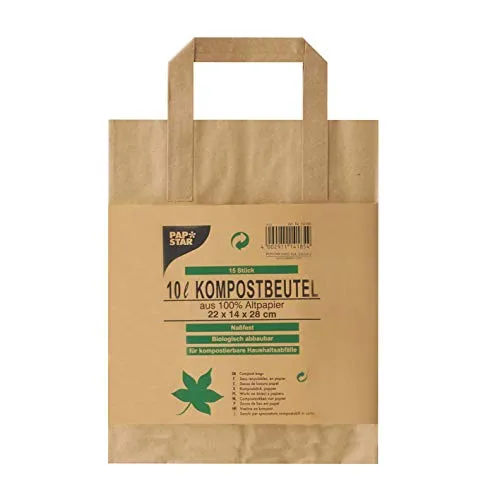 Papstar Kompostbeutel aus Papier mit Henkel 10 l