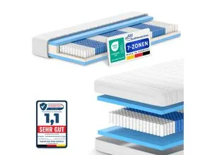 AM Qualitätsmatratzen Deluxe Taschenfederkernmatratze 100x200cm H2 - Hochwertige 7-Zonen Matratze mit 1000 Federn für optimale Unterstützung und ergonomische Entlastung, ideal für einen erholsamen Schlaf – Made in Germany und OEKO-TEX zertifiziert.