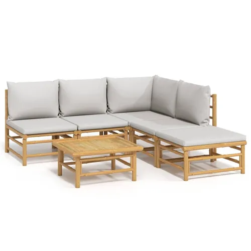 vidaXL 6-tlg. Garten-Lounge-Set mit Hellgrauen Kissen aus Bambus - Elegantes Garten-Lounge-Set aus robustem Bambus, ideal für entspannte Momente im Freien. Bequeme Kissen und praktischer Tisch für ein stilvolles Ambiente.