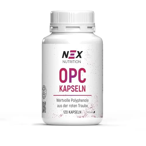 NEX OPC Kapseln | 583 mg Traubenkernextrakt, hochdosiert & vegan | 120 Kapseln - Hochdosierte Kapseln mit 583 mg Traubenkernextrakt pro Stück. Ideal für eine pflanzenbasierte Ernährung, rein und ohne Zusatzstoffe. Praktische Anwendung mit nur einer Kapsel täglich – für Alltag und Reisen.