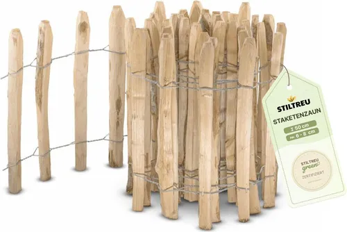 STILTREU Englischer Staketenzaun aus Kastanie - 5m Länge, 50cm hoch - Staketenzaun aus hochwertigem Kastanienholz, ideal für Garten- und Landschaftsgestaltung, mit einem eleganten Design und einem Lattenabstand von 6-8 cm.