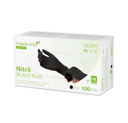 Medi-Inn Nitril Black Plus Einmalhandschuhe, schwarz, puderfrei M - Arbeits- & Schutzkleidung: Hochwertige Nitrilhandschuhe, latexfrei, virendicht und ideal für Medizin, Pflege, Gastronomie und Industrie. Optimaler Schutz und hoher Tragekomfort!