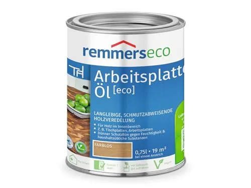 Remmers Arbeitsplatten-Öl [eco] farblos, 0,75 Liter - Holzöle – PREMIUM ARBEITSPLATTENÖL für wasserbelastete Küchenutensilien, dringt tief ein und schützt mit schmutzabweisender Wirkung.