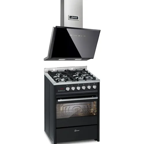 GURARI Gas-Standherd 60 cm GCH E 610 BL mit Dunstabzugshaube - Vielseitiger 4-Platten Gas-Standherd mit digitaler Anzeige und freistehender Dunstabzugshaube. Ideal für kreative Kochabenteuer in der eigenen Küche, energieeffizient mit der Energieklasse A.