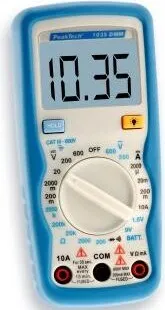 PeakTech P1035 Kompaktes Digital-Multimeter - Multimeter für Spannung, Gleichstrom und Widerstand, ideal für Ausbildung und Service. Mit Batterietest, Hold-Funktion und beleuchtetem LCD-Display für einfache Ablesbarkeit.