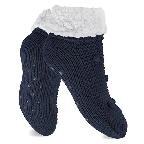 Footstar Damen weiche Winter Socken Stoppersocken ABS - Navy 39-42