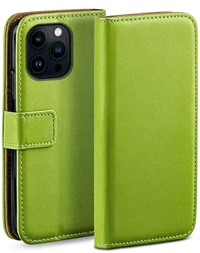 moex Book Case für iPhone 14 Pro Handyhülle mit Kartenfach, Hülle klappbar 360 Grad Schutzhülle, Klapphülle Flip Case Cover, PU Leder Handytasche Lederhülle, Grün
