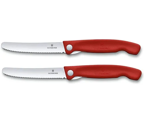Victorinox Taschenmesser 2-tlg Swiss Classic Faltbares Tafelmesser Set Wellenschliff Rot, (2 St)