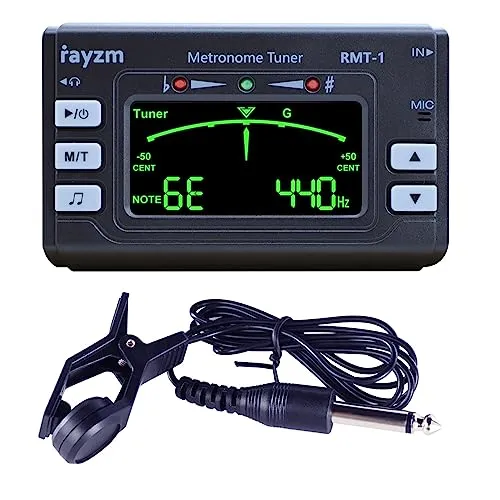 Rayzm Metronom-Tuner (Metro-Tuner) mit 3,5mm Kopfhörerbuchse für Musikinstrumente|Chromatisches Stimmgerät Tuner, Mic/Clip-on Tuning Optional, Line-in Abstimmung Flachstimmung für Gitarre/Bass